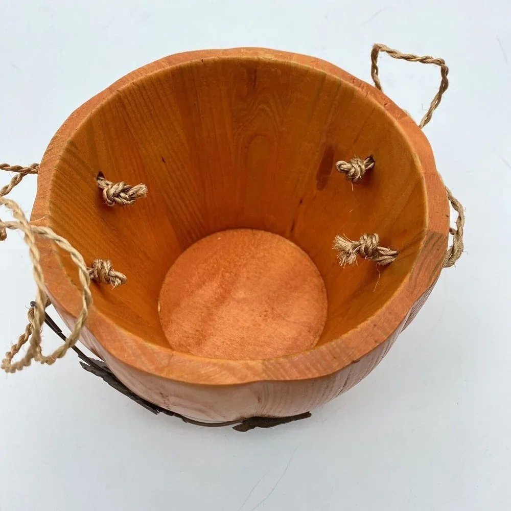 Vintage Spiced Pumpkin Bowl Autumn HalloweenOrange Wood Accent‎ Fall Harvest Y2K